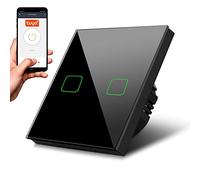 Maclean MCE715B Smart WiFi Touch Interruptor de luz compatible con la aplicación Tuya APP, cristal con cambio de color, retroiluminación LED, 85 x 85 mm (1 compartimento redondo, negro)