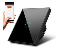 Maclean MCE715B Smart WiFi Touch Interruptor de luz compatible con la aplicación Tuya APP, cristal con cambio de color, retroiluminación LED, 85 x 85 mm (1 compartimento redondo, negro)