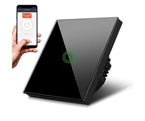 Maclean MCE715B Smart WiFi Touch Interruptor de luz compatible con la aplicación Tuya APP, cristal con cambio de color, retroiluminación LED, 85 x 85 mm (1 compartimento redondo, negro)