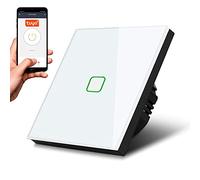 Maclean MCE716B Smart WiFi Touch Interruptor de luz compatible con la aplicación Tuya APP, cristal interruptor de pared con cambio de color, LED, 85 x 85 mm (1 compartimento cuadrado, negro)