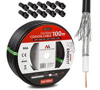 Maclean MCTV-477 Cable coaxial Relleno de Gel Cable de satélite Cable de Antena de satélite RG6 1.0 CU Sat Cable de Antena AV (100m + 10x Conector F)