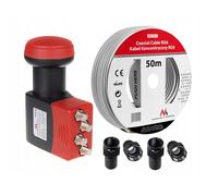 Maclean MCTV-671 LNB Quad 70dB + Cable RG6 50m Kit satélite