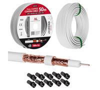 Maclean MCTV Cable de antena coaxial RG6 Cobre puro 100% CU Cable de antena de TV satelital coaxial (50m+10x conector F)