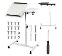 Maclean Mesa Portátil | Altura Ajustable de 59 a 89 cm | Tablero Doble Inclinable hasta 90° | Ruedas con Freno | Capacidad de Carga hasta 30 kg | Mesa Ergonómica para Ordenador (Blanco)