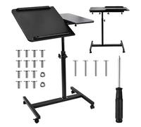 Maclean Mesa Portátil | Altura Ajustable de 59 a 89 cm | Tablero Doble Inclinable hasta 90° | Ruedas con Freno | Capacidad de Carga hasta 30 kg | Mesa Ergonómica para Ordenador (Negro)