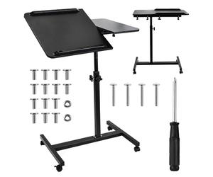 Maclean Mesa Portátil | Altura Ajustable de 59 a 89 cm | Tablero Doble Inclinable hasta 90° | Ruedas con Freno | Capacidad de Carga hasta 30 kg | Mesa Ergonómica para Ordenador (Negro)