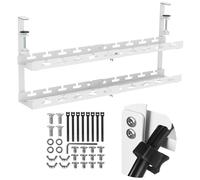 Maclean Organizador de Cables Ajustable para Debajo de la Mesa, fijación con Abrazadera, gestión de Cables para el hogar, Oficina, Juegos, hasta 5 kg (Blanco, 2 Niveles/Longitud: 433 - 728 mm)