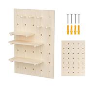 Maclean Panel de pared MC-130 WD en madera clara 40x60 cm con 3 estantes y 5 ganchos, capacidad de carga de 20 kg, resistente montaje en pared para cocina, oficina, taller, almacenamiento decorativo y