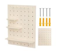 Maclean Panel de Pared MC-131 WD de Madera Clara, 60 x 80 cm, con 3 estantes y 5 Ganchos, Capacidad de Carga de 20 kg, Resistente Montaje en Pared para Cocina, Oficina, Taller, Espacio de