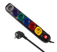 Maclean Regleta de 6 Enchufes | Interruptor | Cable de Extensión 1,5m | Regleta Múltiple | Protección Infantil | Montaje en Pared | 2500W (Negro/Multicolor)