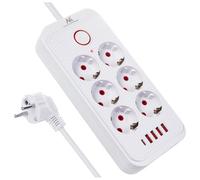 Maclean Regleta MCE389/391 - 6 conectores 4xUSB+USB-C 2500W con interruptor - Blanco 1,5 m