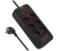 Maclean Regleta MCE389/391 | 6 Conectores 4xUSB 1xUSB-C 2500W | Cable de extensión de Escritorio con Interruptor | Puertos 45° | Montaje en Pared (Negro, 1,5 m)