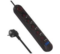 Maclean Regleta MCE394/MCE395 – 2500W, puertos USB iluminados 45°, 1,5 m, con interruptor, negro (5)