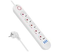 Maclean Regleta MCE394/MCE395 | USB 2500W 1,5m | Compacto con Interruptor, Puertos USB iluminados de 45° | Montaje en Pared (Blanco, 5 Conectores)