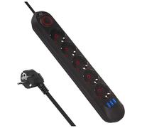 Maclean Regleta MCE394/MCE395 | USB 2500W 1,5m | Compacto con Interruptor, Puertos USB iluminados de 45° | Montaje en Pared (Negro, 5 Conectores)