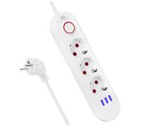 Maclean Regleta MCE394/MCE395 | USB 2500W 1,5m | Compacto con Interruptor, Puertos USB iluminados de 45° | Montaje en Pared (Blanco, 3 Tomas)