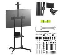 Maclean Soporte para TV sobre ruedas 37-70″ | Carrito móvil con 2 estantes ajustables en altura, estante para cámara VESA 600 × 400, gestión de cables | capacidad de carga 45 kg | acero negro | MC-113