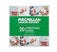 Macmillan Christmas Robins - Tarjetas de Navidad benéficas - Paquete de 20 tarjetas navideñas de lujo y ecológicas. Paquete múltiple en caja de 4 diseños navideños de temporada. Tamaño de tarjeta de