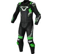 Macna Armadyl Traje de cuero de moto de dos piezas perforado, Negro/Blanco/Verde, Talla 46