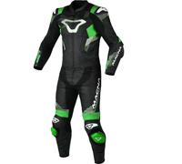 Macna Armadyl Traje de cuero de moto de dos piezas perforado, Negro/Blanco/Verde, Talla 52