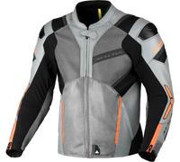 Macna Galvic Chaqueta de moto perforada Piel/Textil, negro-gris-naranja, tamaño 54 para Hombres