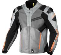 Macna Galvic Chaqueta de moto perforada Piel/Textil, negro-gris-naranja, tamaño 54 para Hombres