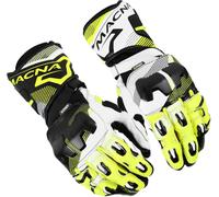 Macna Powertrack 2.0 Guantes de moto, Negro/blanco/neón amarillo, Talla L