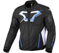 Macna Tazar 2.0 Chaqueta textil de moto impermeable, Negro/Blanco/Azul, Talla XXL