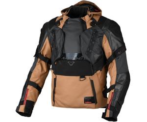 Macna Tryton NightEye Chaqueta impermeable de cuero / textil para motocicleta, negro-marrón, tamaño L para Hombres