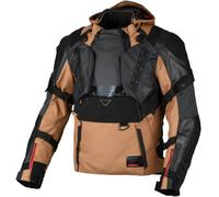 Macna Tryton NightEye Chaqueta impermeable de cuero / textil para motocicleta, negro-marrón, tamaño S para Hombres