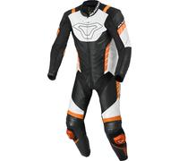 Macna Varshall Traje de cuero de moto de una pieza perforado, Negro/Blanco/Naranja, Talla 52