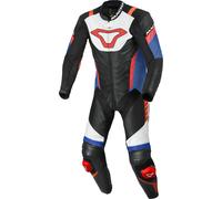 Macna Varshall Traje de cuero de moto de una pieza perforado, negro-blanco-rojo-azul, tamaño 52 para Hombres
