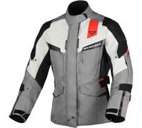 Macna Zastra impermeable Chaqueta textil de motocicleta para mujer, gris-blanco-rojo, tamaño XS