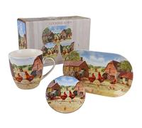 Macneil Studios - Posavasos y bandeja para tazas de gallo y gallina de Lesser & Pavey | Posavasos y bandeja de cerámica para el hogar o el trabajo | Juego de posavasos y bandeja de diseño premium para