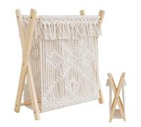 Macrame Book Holder, Bohemian Storage Rack, Small Storage Basket, Standing Basket For Books, Boho Home Decor, Wooden Frame Book Holder, Newspaper Storage Basket, Macrame Storage Rack, Bedroom Storage