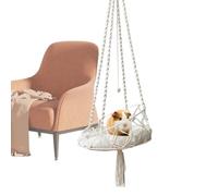 Macrame Cat Hammock - Boho Swing cama para gatos interiores, cama para animales domésticos de tela a mano | Acogedora cama para gatos elevada con cojín extraíble, muebles para ahorro de spa