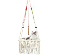 MacRame Cat Swing Bed - Asiento De Cuna Colgante Bohemio, Canasta De Hamaca De Gato Tejido | De Oscilación Suave Para Gatitos, Hamaca De Perca Interior Con Borlas, Muebles De Mascotas Hechas A Ma