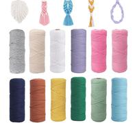 Macrame Cuerda, Hilo de Macramé de Algodón Natural Gruesa, Cuerda Manualidades Colores, Cuerda de Algodón Trenzada para Manualidades,Tejidos, Bohemia Decoración (12PCS-1mmx65m)