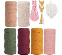 Macrame Cuerda, Hilo de Macramé de Algodón Natural Gruesa, Cuerda Manualidades Colores, Cuerda de Algodón Trenzada para Manualidades,Tejidos, Bohemia Decoración (6PCS-1mmx100m)