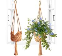 Macrame Plant Hanger - 35 Inches Woven Rope Hanger | Boho Crochet Plant Holder, Ceiling Hook Planter,2-Pack Flower Pot for Ceiling, Window, Porch, and Indoor Decor