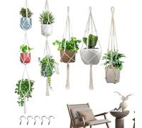 Macrame Plant Hanger - 7.87 Inch Boho Cotton Linen Hangers | 5 Piece Different Size Plant Holders, Pothos Ivy Basket for Ceiling Wall Hook, Balcony Railing and Bedroom Decor