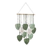 Macrame Wall Hanging Boho Decoration Beads and Green Leaves Tapestry Wall Hanging Wall Decoration Feather Chic Woven Art for Bedroom Living Room Decoration (Army Green)