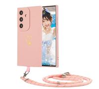 MacroHu 1x Funda con Cuerda para Samsung Galaxy A55 5G Funda con Cordón TPU Funda Silicona Carcasa con Correa Ajustable Funda Collar Correa Cuello Carcasa Funda con Cadena Protectora Case-Rosa