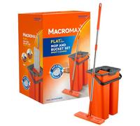 Macromax Aqua Revolution - Juego de fregona Plana y Cubo, con Capacidad de 8 litros, Limpieza en húmedo y seco, Cabezales de fregona de Microfibra Lavables y reemplazos, Mango Giratorio de 180°, mopa