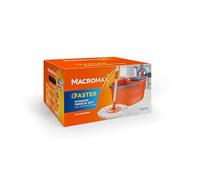 Macromax Faster - Juego de fregona giratoria automática de 16 L, mopas 100% Microfibra, Mango Giratorio telescópico, Lavado automático y Cesta Seca extraíble, Hecha de Material 90% reciclable (Juego