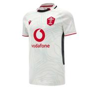 Macron Camisa corta de rugby de Gales 2025 para hombre, Blanco / Negro / Rojo, S