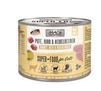 Mac's Comida para gatos de pavo, ternera y arándanos, comida húmeda en latas de 6 x 200 g, sin cereales