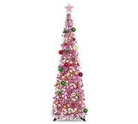 MACTING - Árbol de Navidad nevado Plegable de 1,5 m con Soporte, costero, para Decoraciones navideña, exhibición del hogar, decoración de Oficina (Oro Rosa)