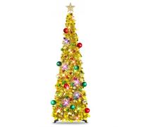 MACTING - Árbol de Navidad nevado Plegable de 1.5 m con Soporte, costero, para Decoraciones navideña, exhibición del hogar, decoración de Oficina (Oro Mixto)