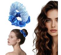 Macute Coletero de rizos sin calor, lazos suaves azules para el cabello, rulos sin calor, para cabello largo, artículo de moda para salir y hacer ejercicio